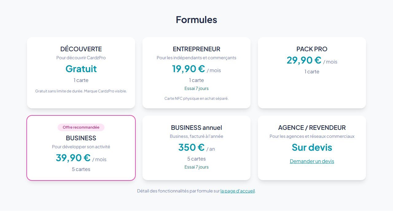 Nouvelles formules CardzPro 2026