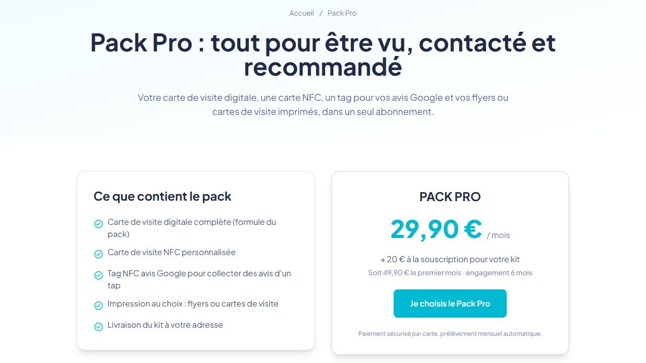 Pack Pro CardzPro : carte digitale, carte NFC, tag avis Google et impression